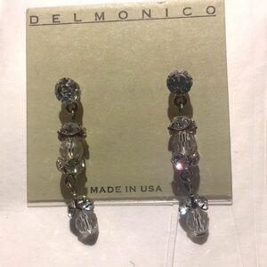 New Crystal Blair Delmonico earrings Clear Post Pierced 1.5" long Vintage Silver